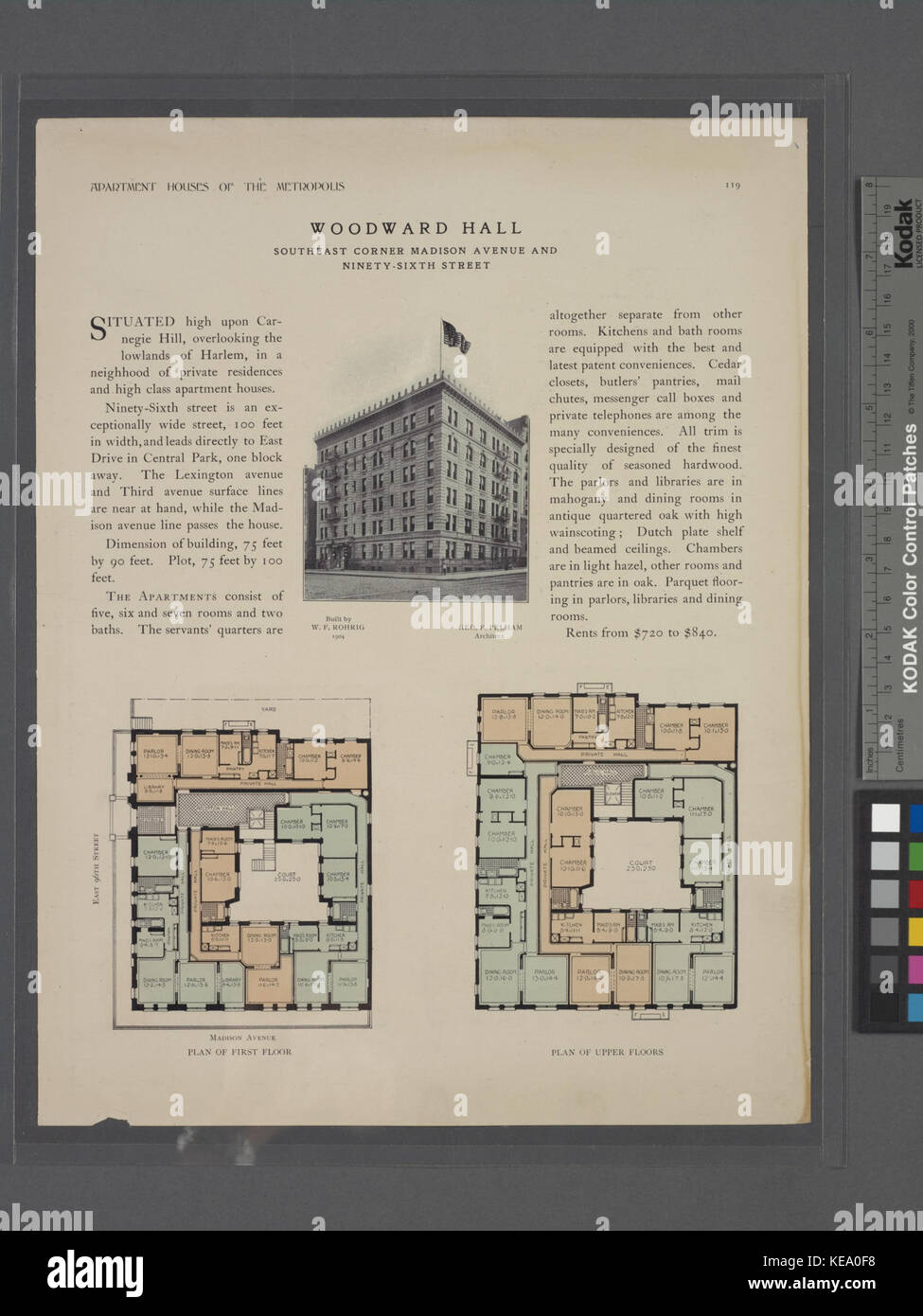 Woodward Hall, coin sud-est du Madison Avenue et quatre-vingt-dix la sixième rue ; Plan d'étage ; plan d'étages supérieurs (NYPL b12647274 465543) Banque D'Images