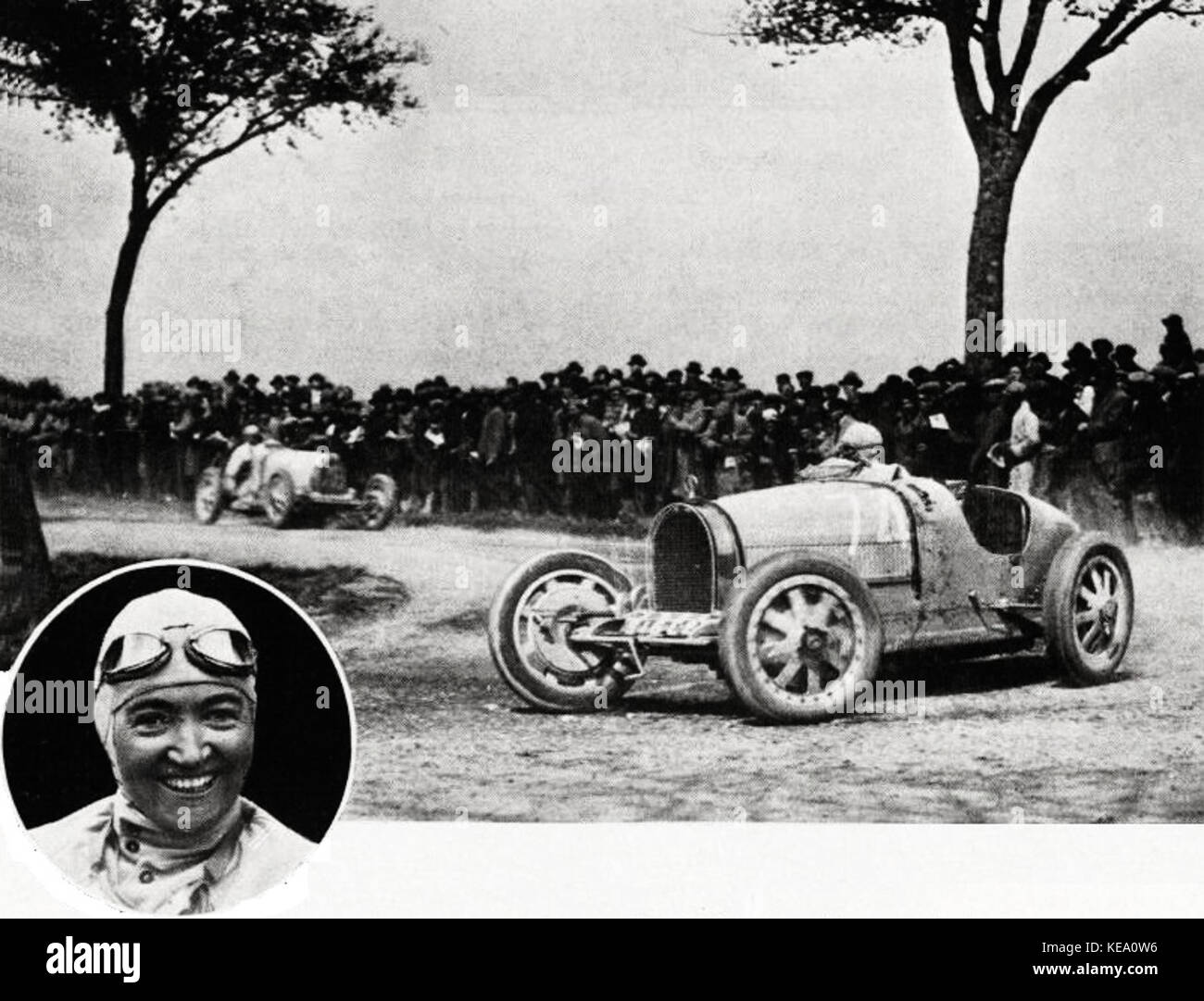 Janine Jennky victorieuse de la coupe de Bourgogne 1928, sur Bugatti 35C Banque D'Images