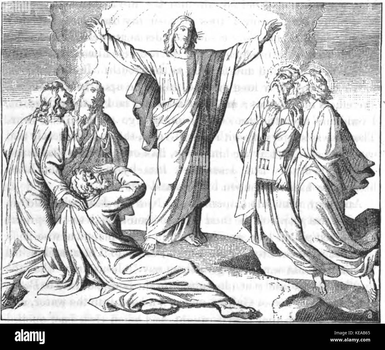 « La Transfiguration » se réfère à un événement clé de la théologie et de l'art chrétiens, représentant la transformation de Jésus-Christ sur une montagne, où son apparence a été changée. Ce thème a fait l’objet de nombreuses interprétations artistiques tout au long de l’histoire. Banque D'Images