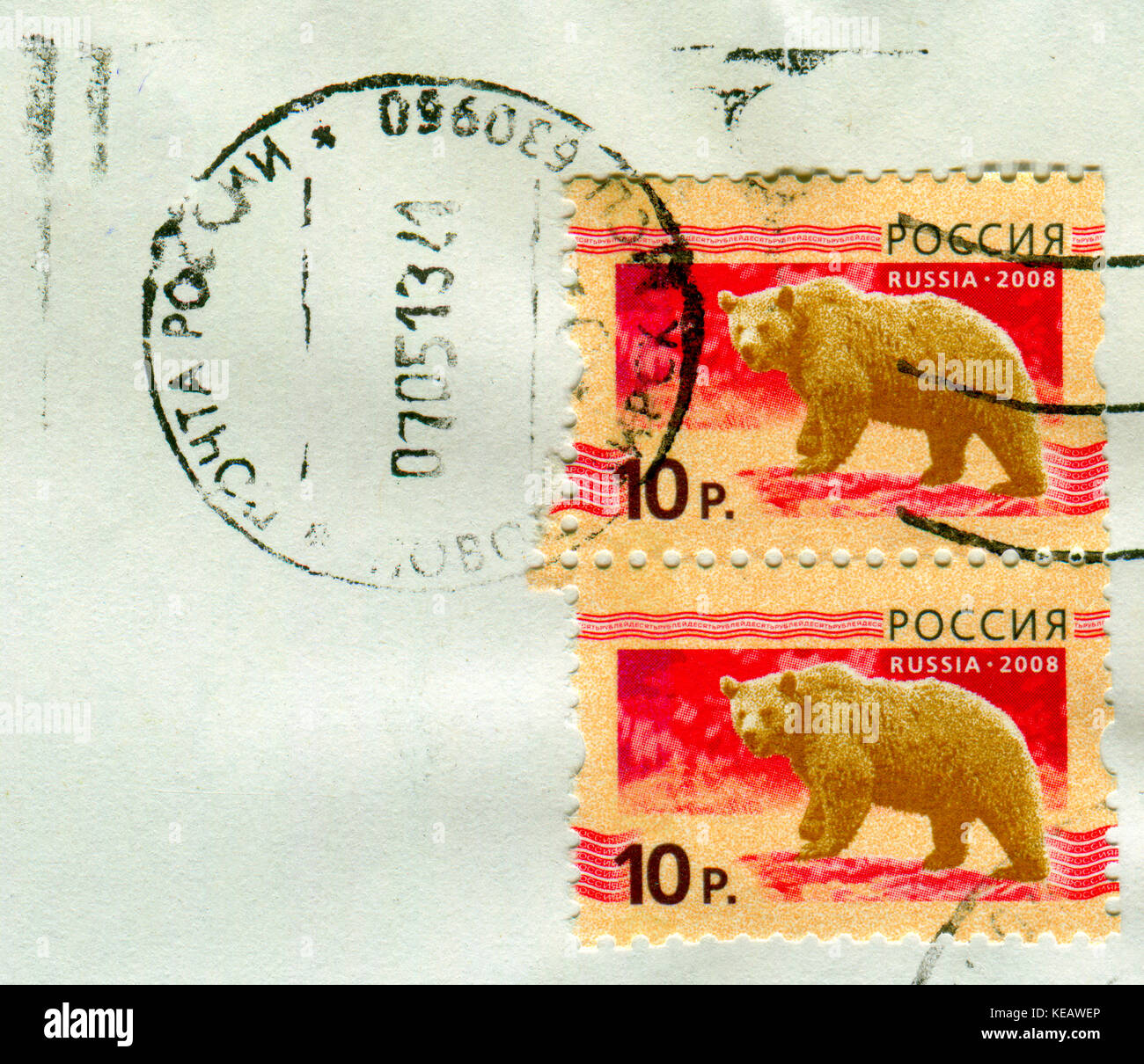 GOMEL, BÉLARUS, 13 OCTOBRE 2017, Timbre imprimé en Russie montre l'image des ours, vers 2009. Banque D'Images