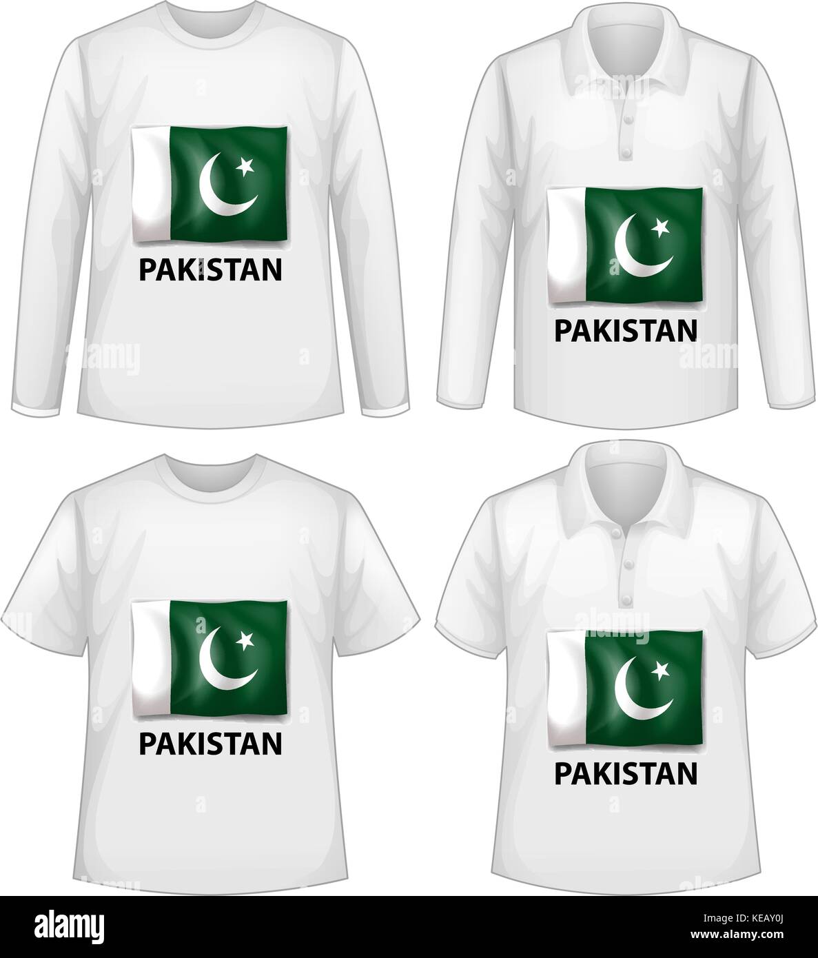 Quatre chemises blanches avec drapeau Pakistan Illustration de Vecteur