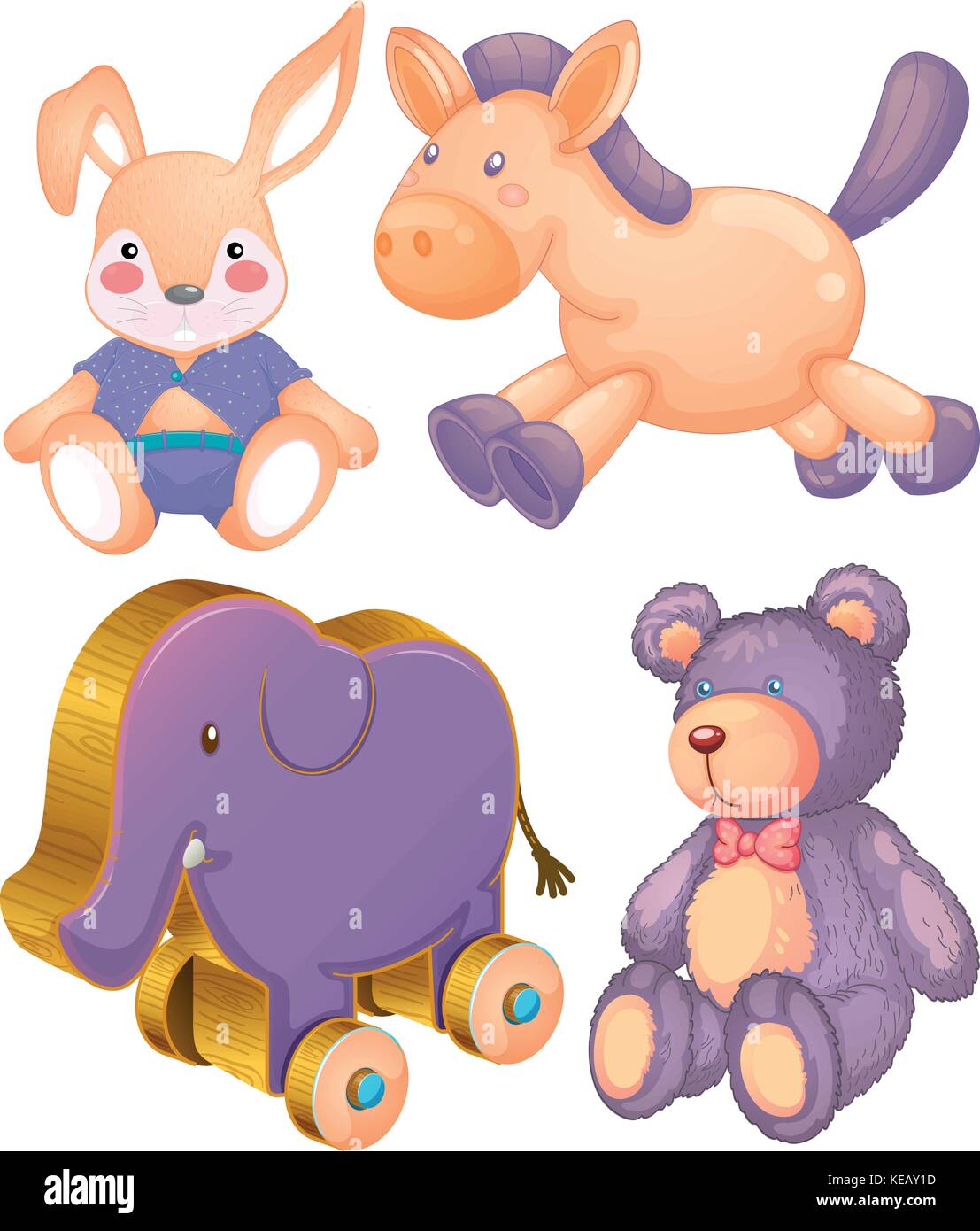 Les animaux en peluche et en bois jouet éléphant Illustration de Vecteur