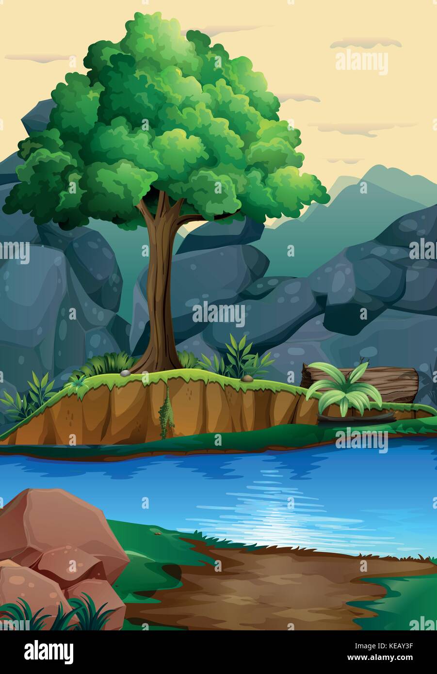 Illustration d'une rivière à travers une forêt Illustration de Vecteur