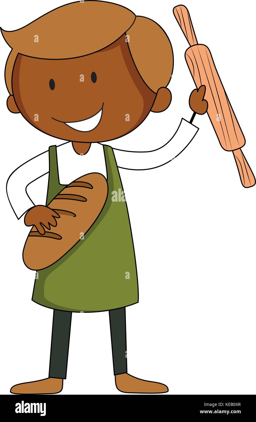 Baker mâle avec du pain et le rouleau dans ses mains Illustration de Vecteur