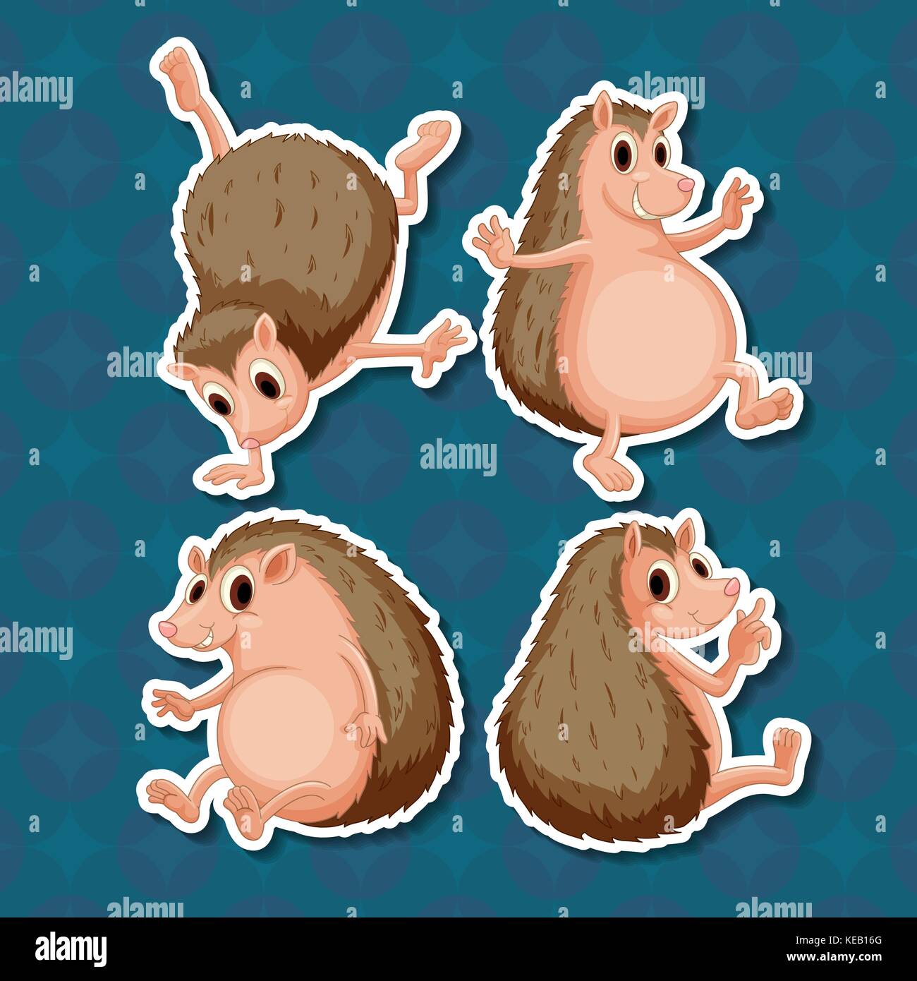 Quatre positions de même hedgehog sur fond bleu Illustration de Vecteur