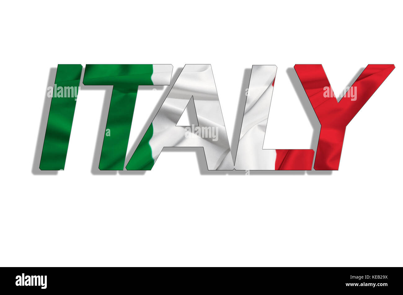 Italie texte sur le drapeau isolé sur fond blanc Banque D'Images