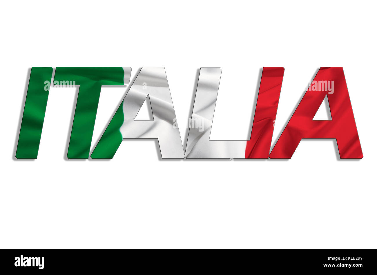 Italie texte sur le drapeau isolé sur fond blanc sur le drapeau isolé sur fond blanc Banque D'Images