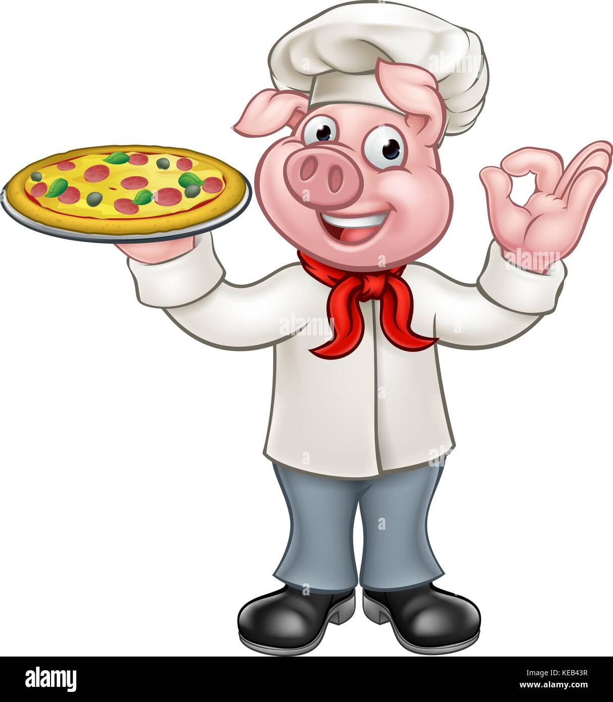 Cartoon Pizza Chef caractère de cochon Illustration de Vecteur