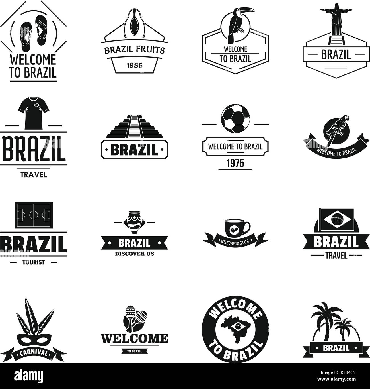 Le Brésil Voyage logo icons set, le style simple Illustration de Vecteur