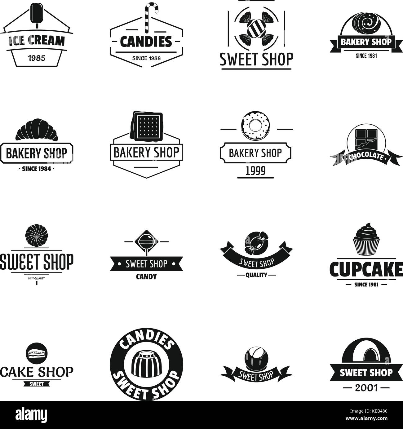 Logo bonbons boulangerie icons set, le style simple Illustration de Vecteur