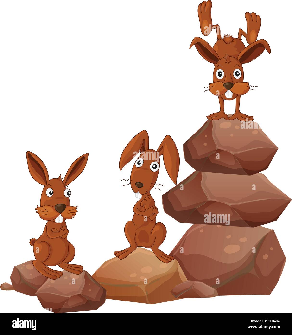 Illustration de trois lapins sur les rochers Illustration de Vecteur