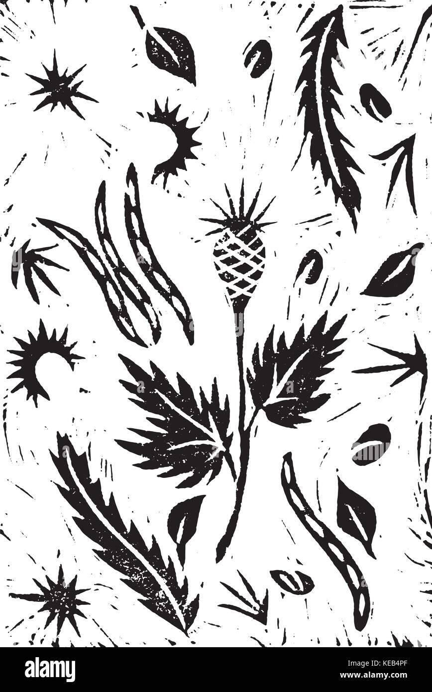 Dessin à La Main Linogravure Automne Plantes Vector Motif