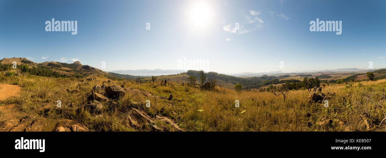 Panorama de paysage de savane dans les montagnes du Swaziland, Afrique Banque D'Images