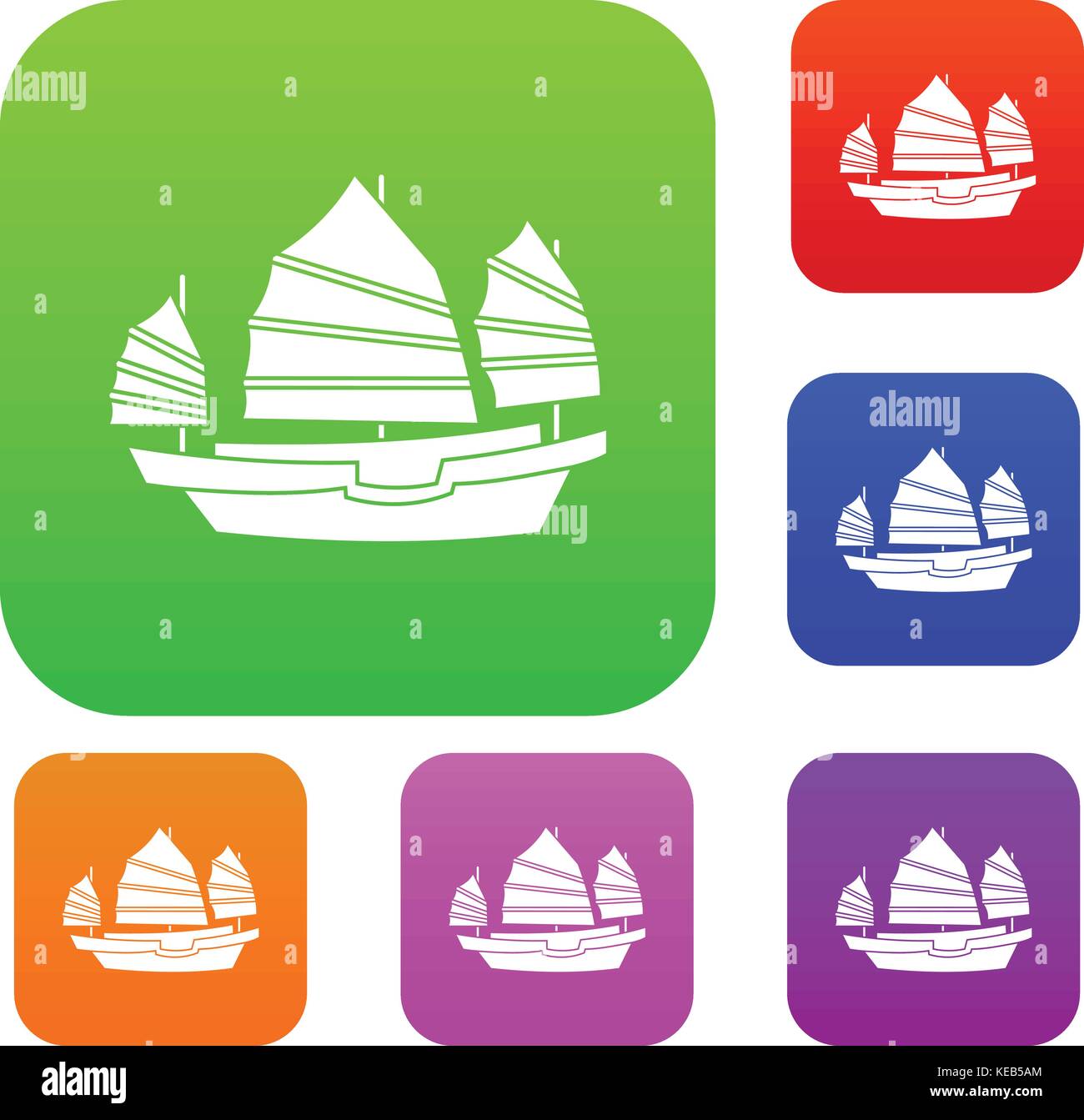 Junk Boat set collection couleur Illustration de Vecteur
