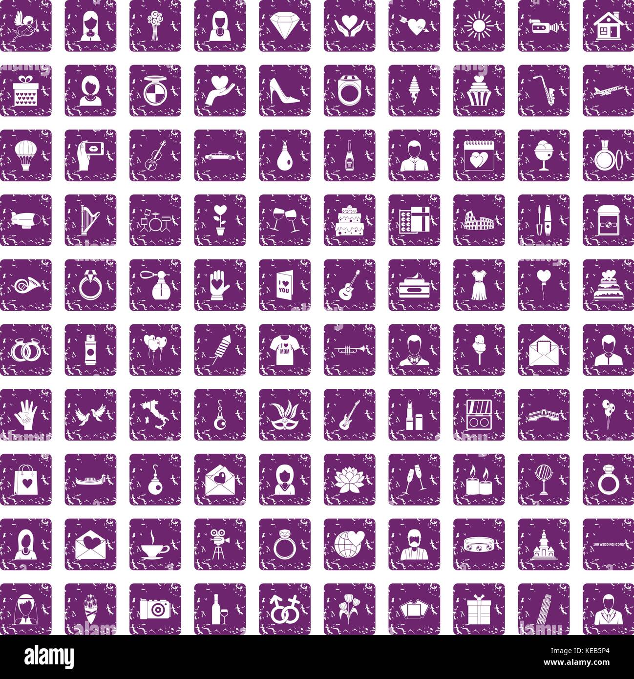 Mariage 100 icons set grunge purple Illustration de Vecteur