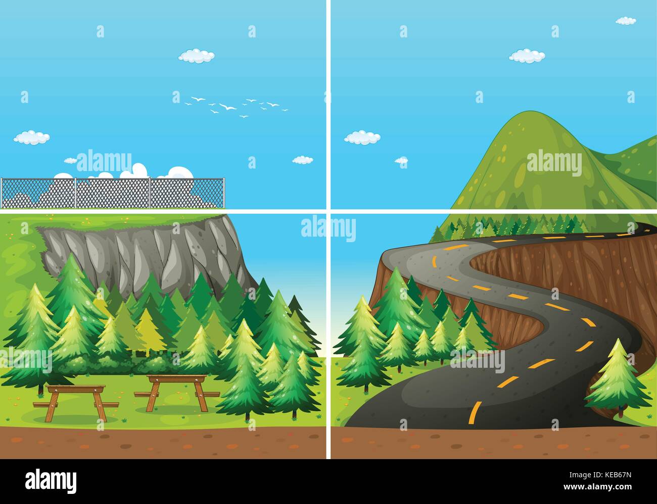 Pique-nique avec route de la montagne Illustration de Vecteur