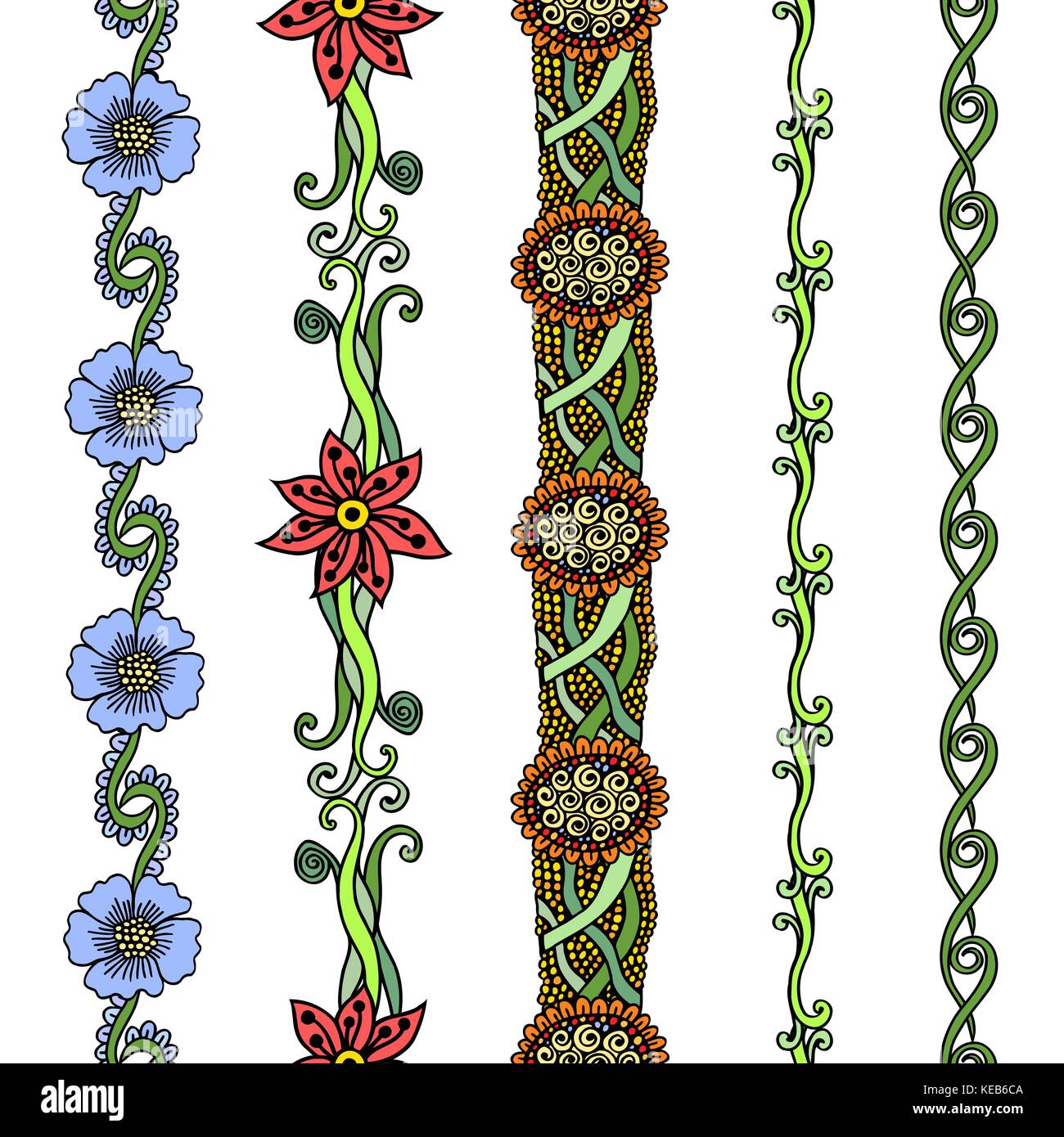 Floral vecteur coloré. frontières illustration style doodle Illustration de Vecteur