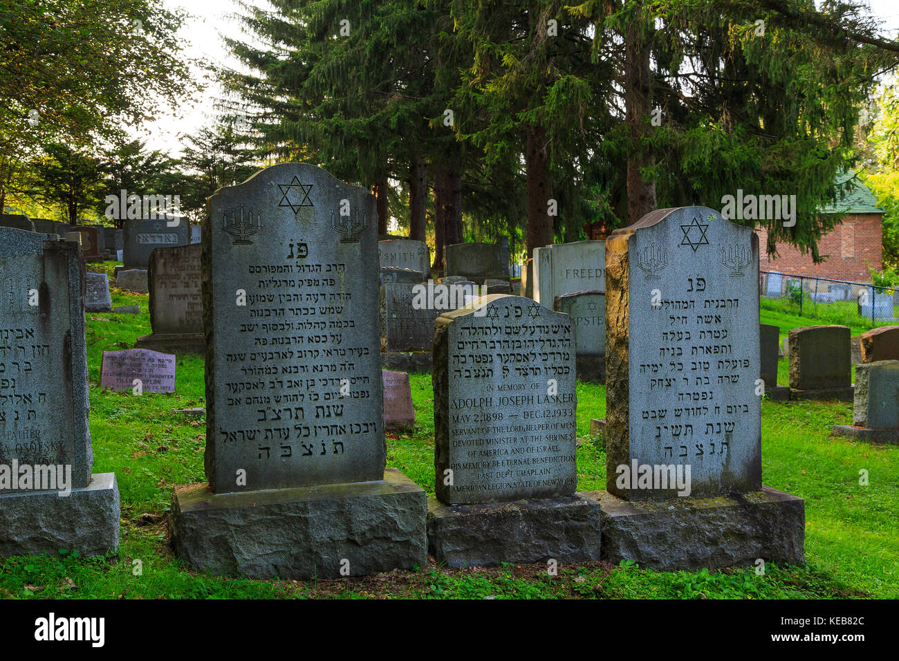 Décorations et ornements d'une promenade dans un cimetière juif à troy ny Banque D'Images