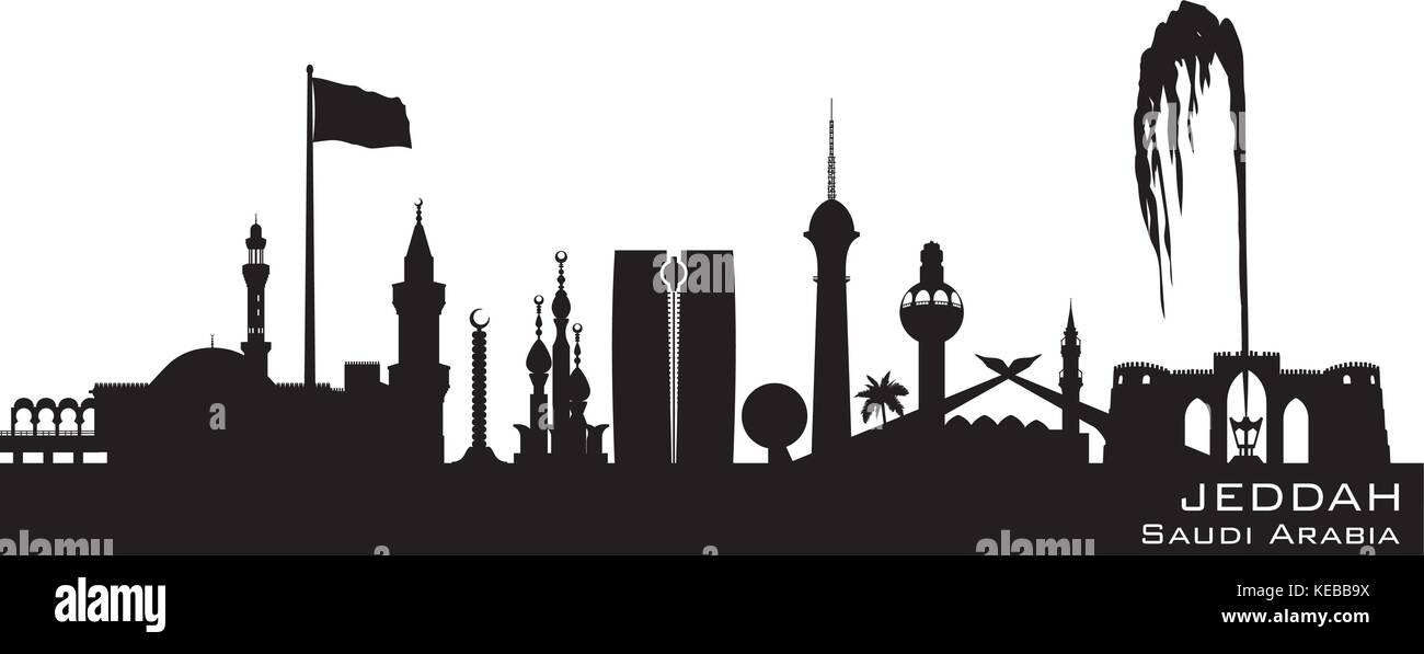 Jeddah Arabie Saoudite skyline silhouette vecteur détaillées Illustration de Vecteur