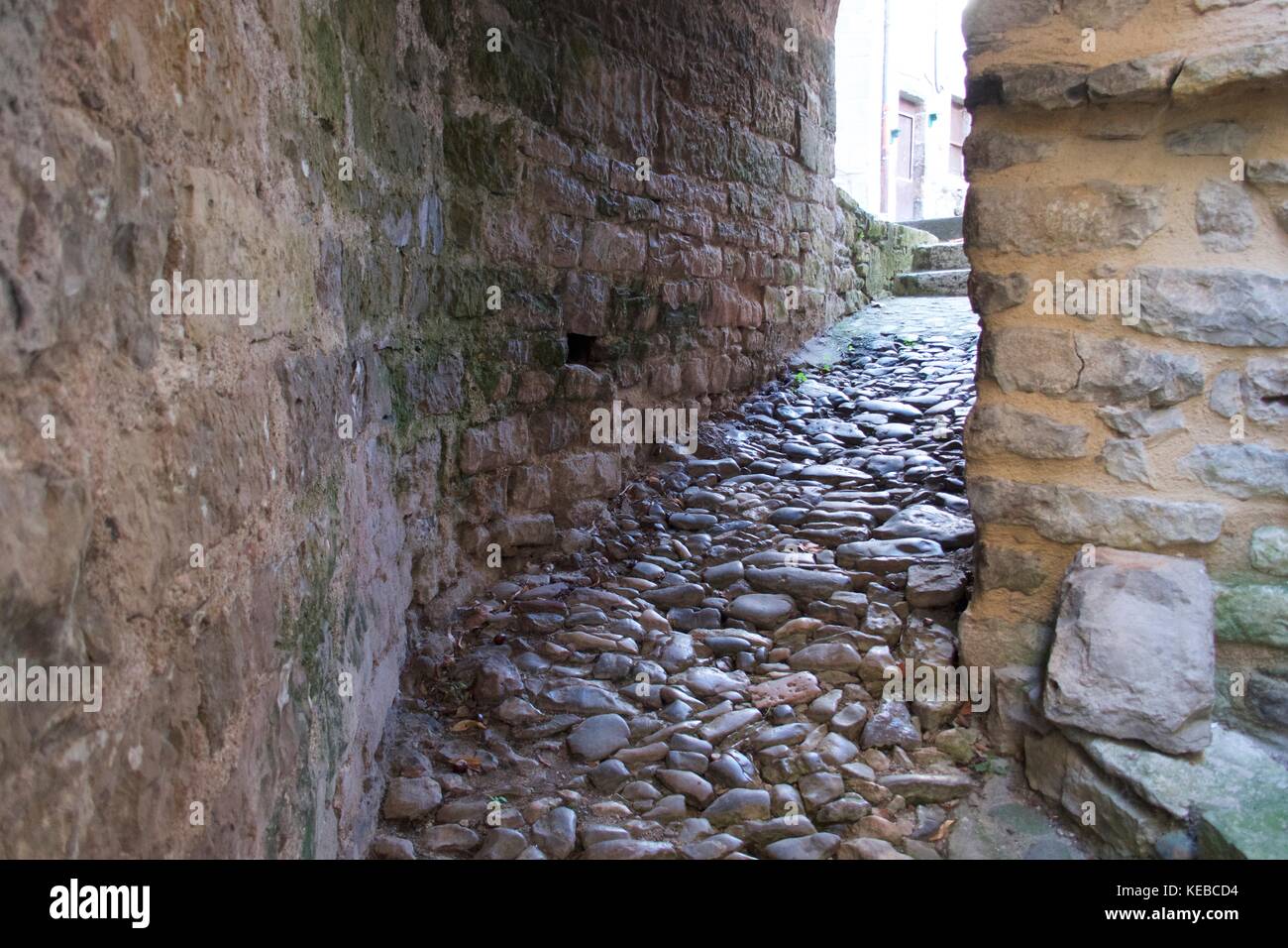 Ruelle étroites pavées traditionnelles à saint-antonin noble-val, france Banque D'Images