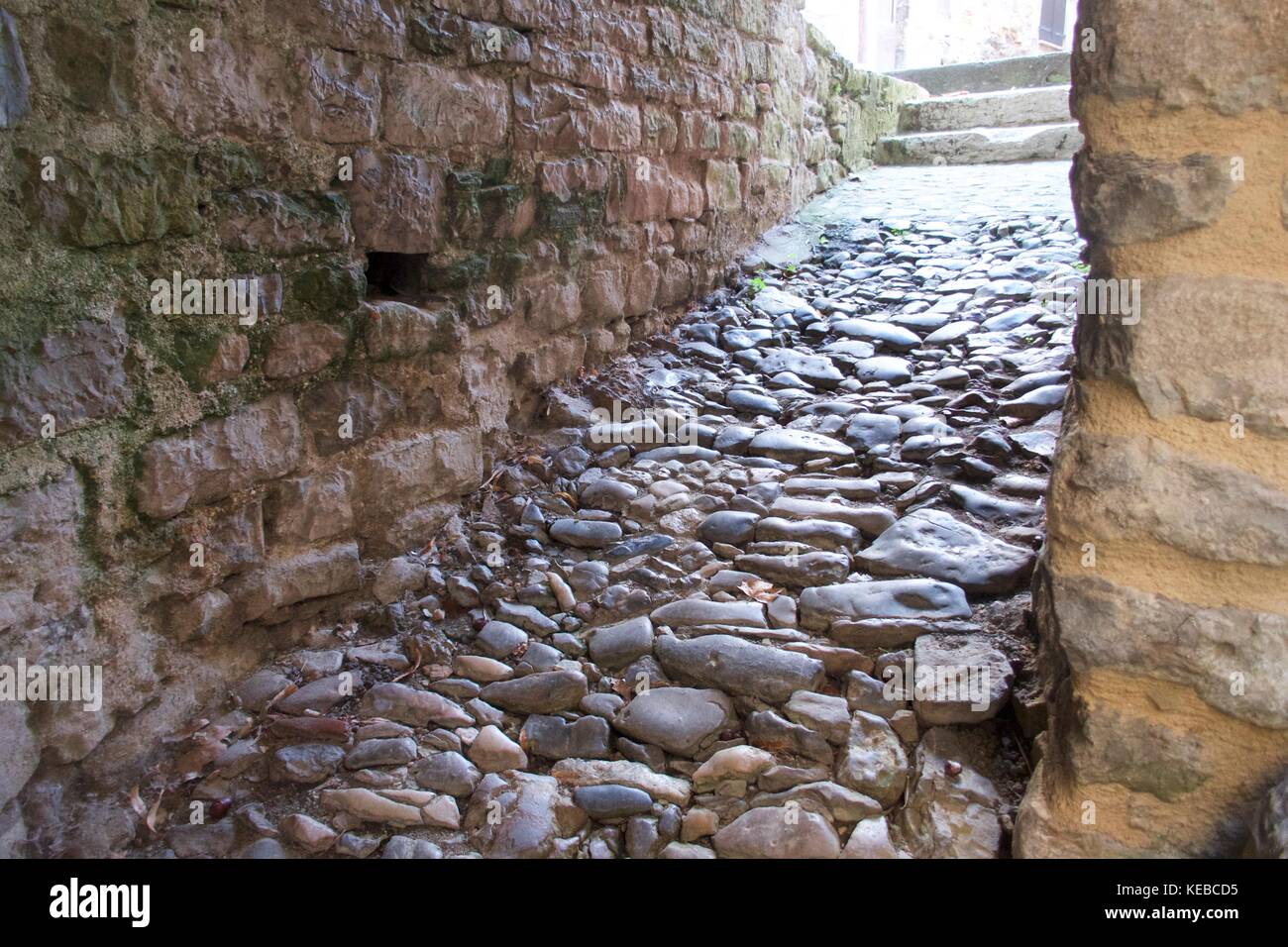 Ruelle étroites pavées traditionnelles à saint-antonin noble-val, france Banque D'Images