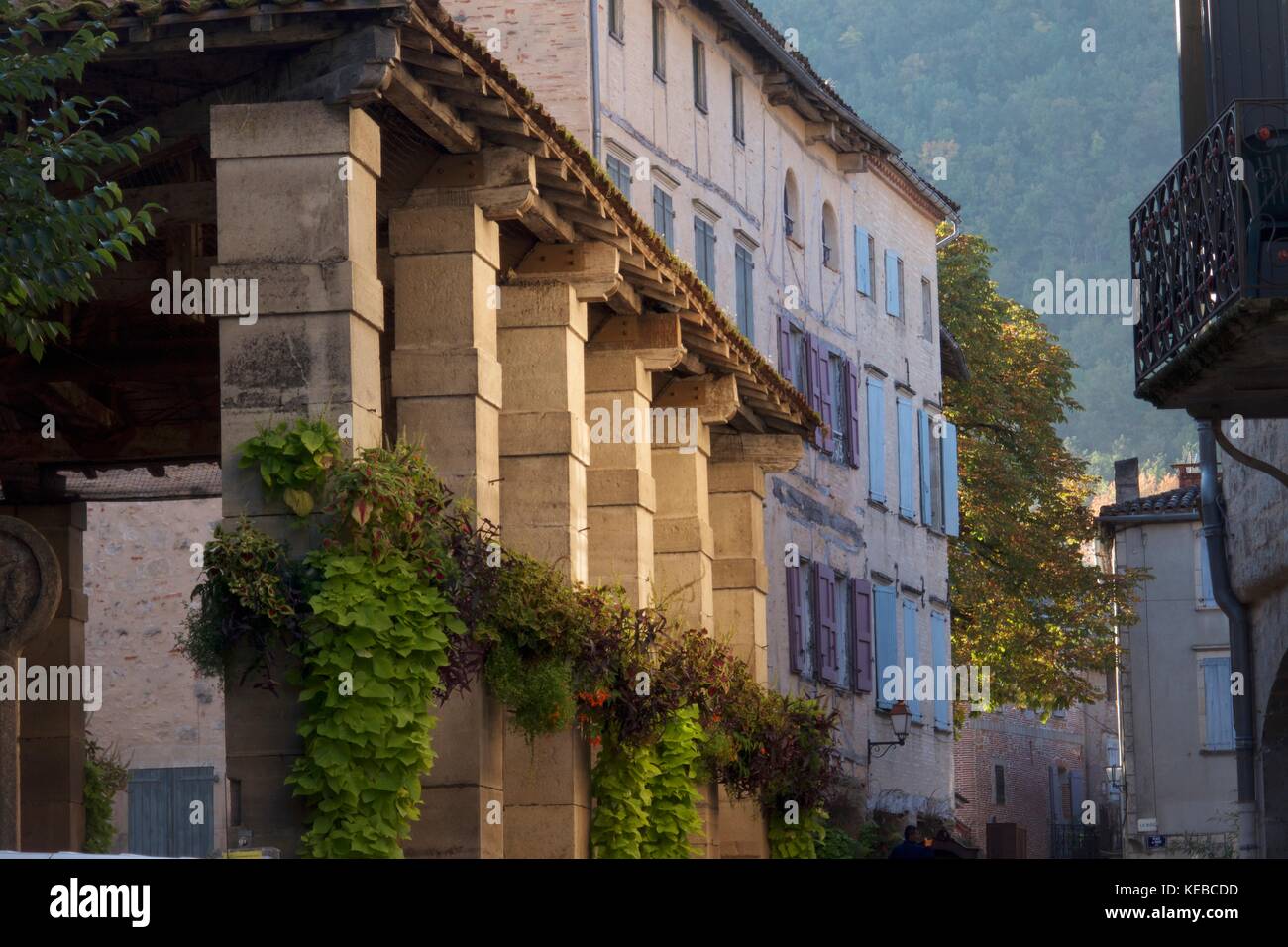 Détail de piliers à halle, saint-antonin noble-val, france Banque D'Images