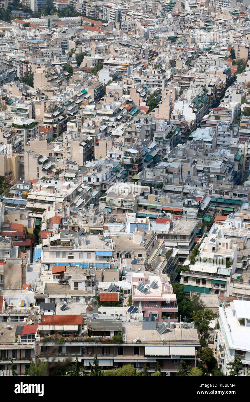 Vue d'Athènes depuis la colline du Lycabette. Banque D'Images