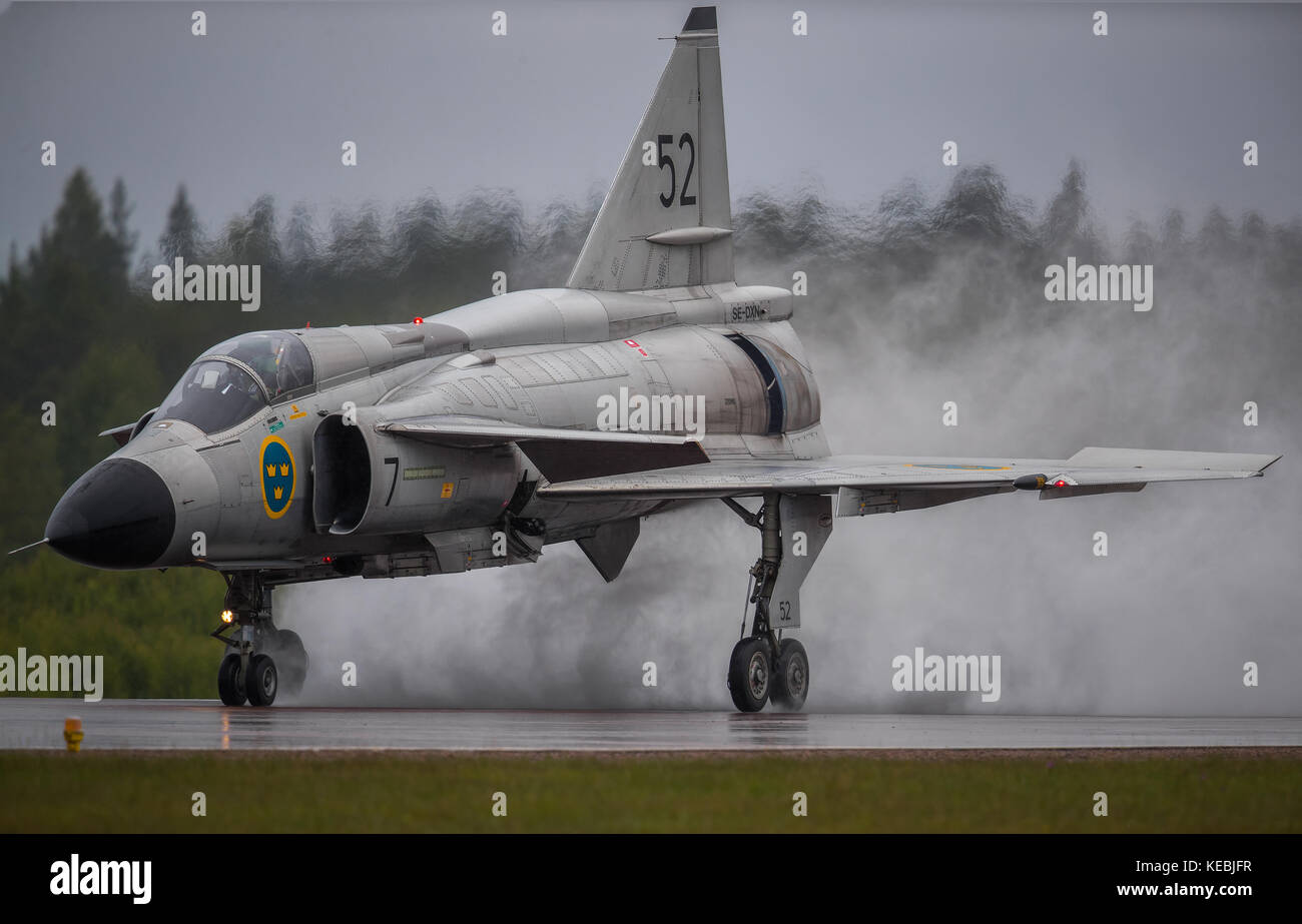 Le Saab viggen a été l'épine dorsale de l'aviation suédoise entre 1971 et 2005. Un seul est maintenu en état de navigabilité, et un être vu à divers meetings. Banque D'Images