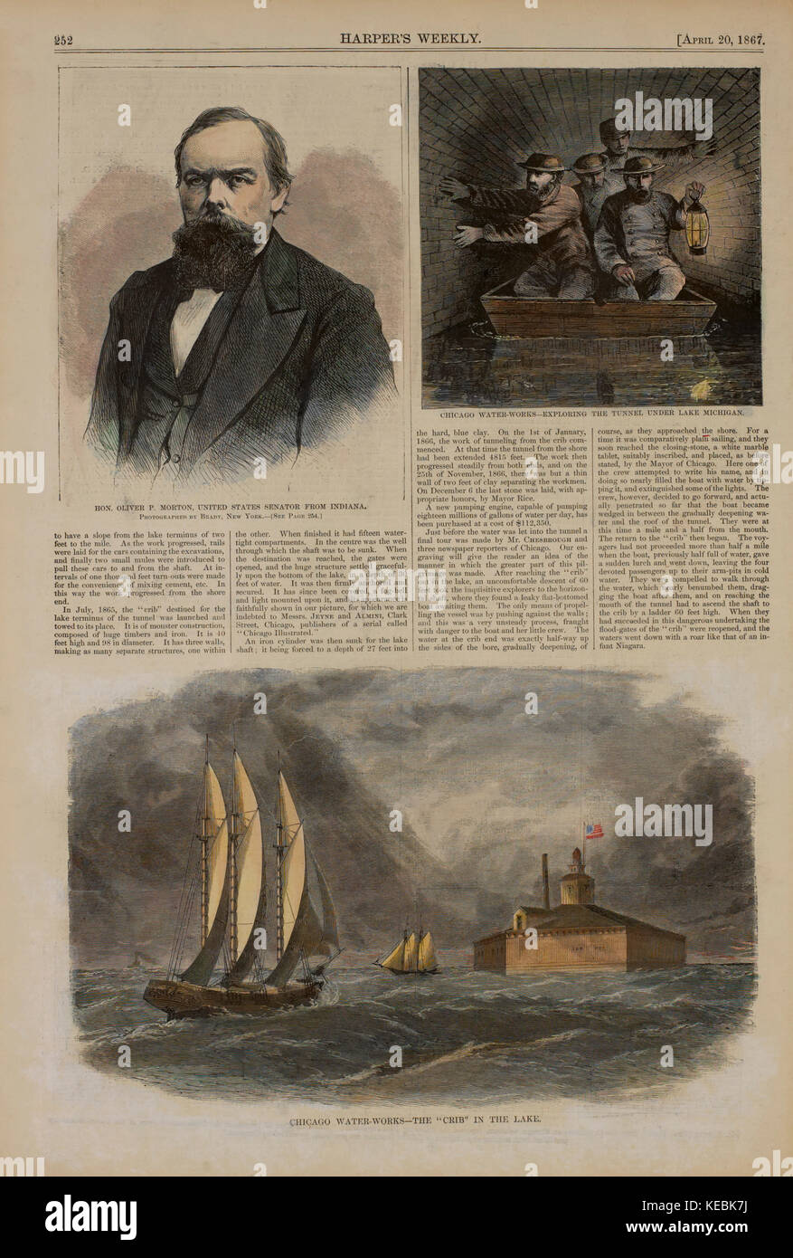 Chicago Waterworks, The 'Crib' in the Lake, Harpers Weekly, 20 avril 1867 Banque D'Images