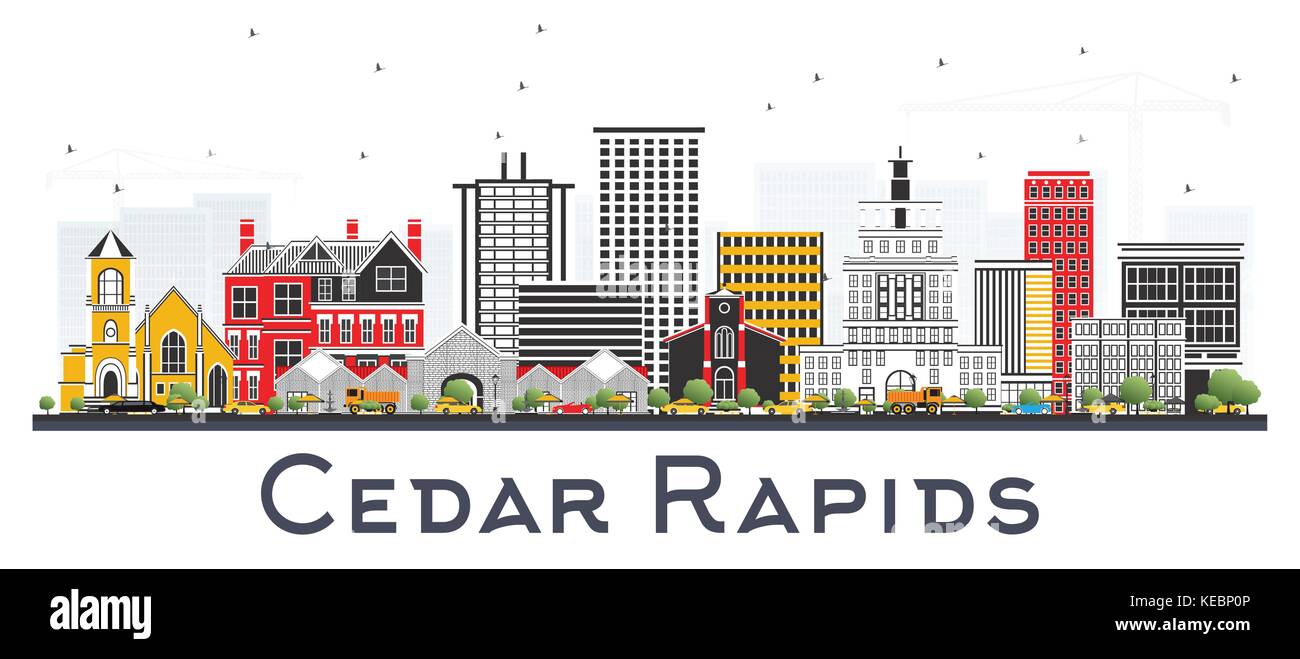 Cedar Rapids iowa skyline avec bâtiments couleur isolé sur fond blanc. vector illustration. Les voyages d'affaires et tourisme illustration Illustration de Vecteur