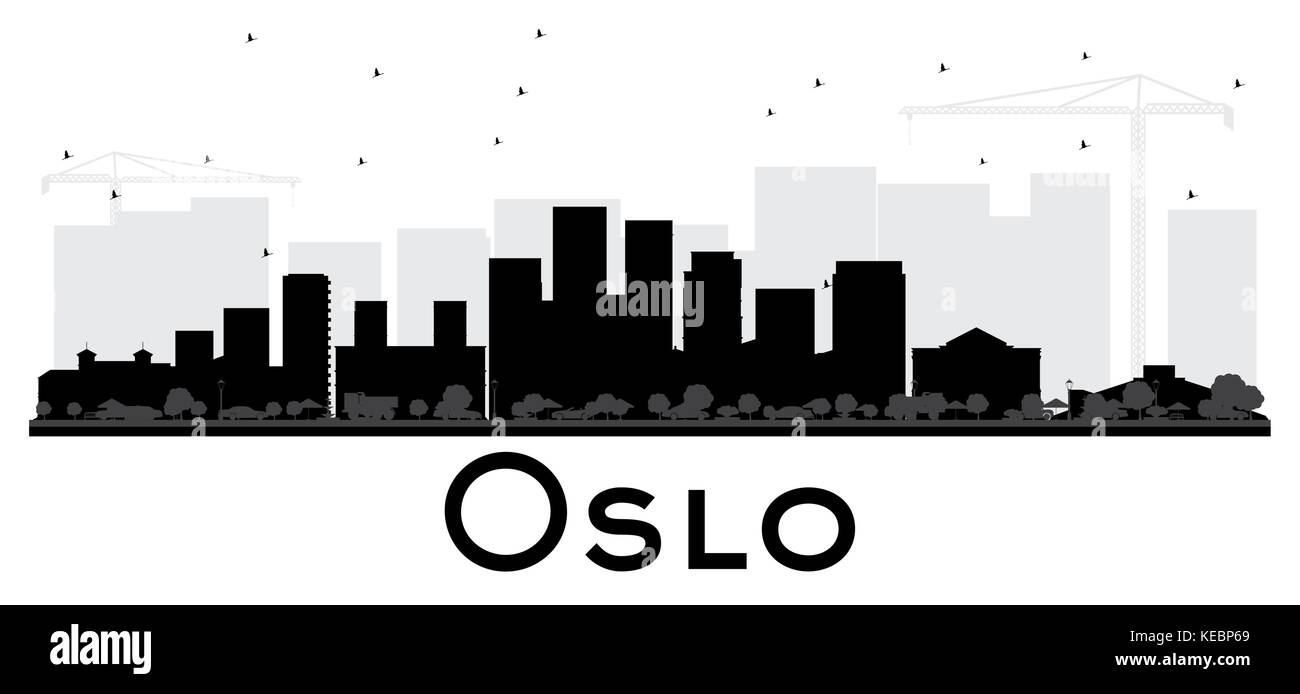 Oslo Norvège skyline silhouette noir et blanc. Vector illustration. Concept de voyages d'affaires. Vue urbaine avec des points de repère. Illustration de Vecteur