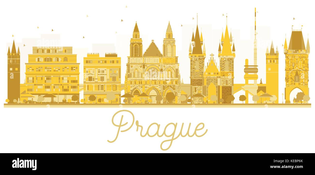 Prague City skyline silhouette d'or. Vector illustration. Concept de voyages d'affaires. Prague Cityscape de repères Illustration de Vecteur