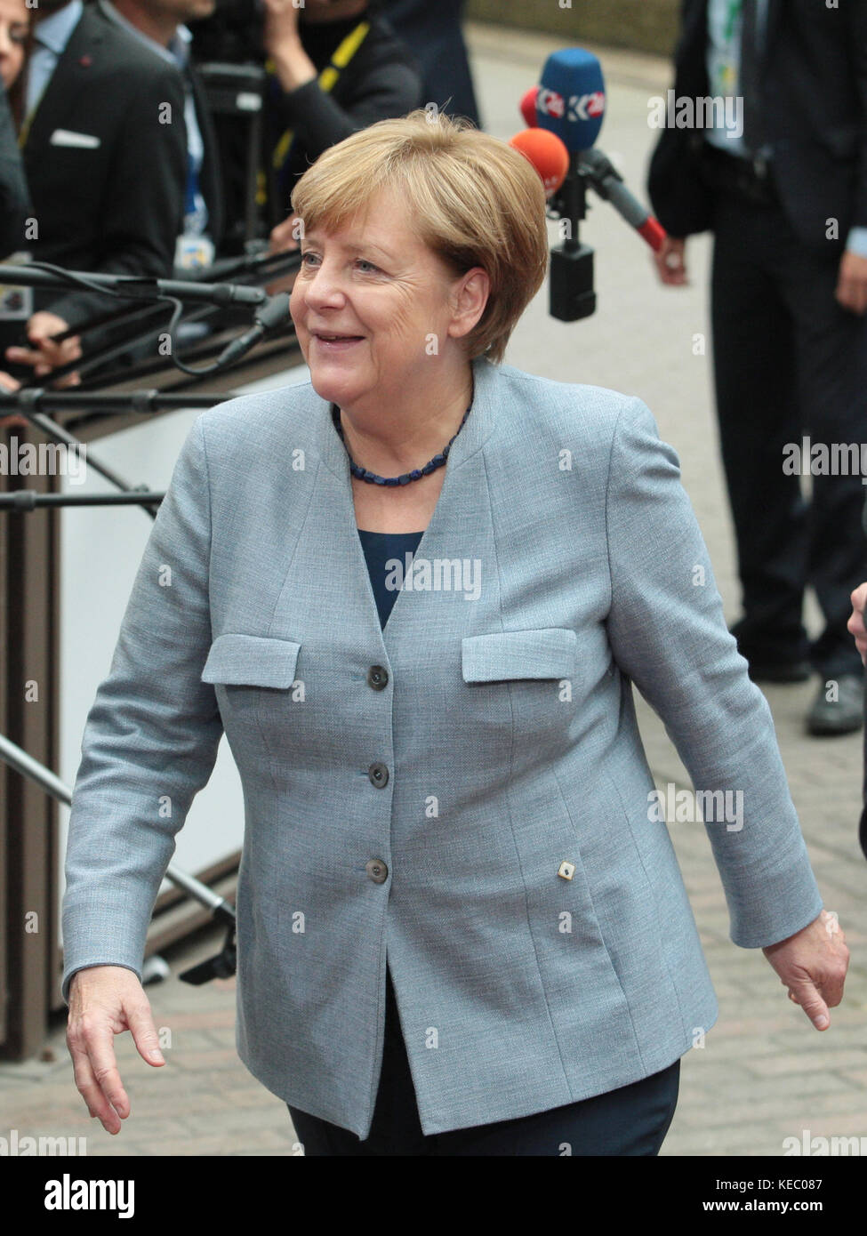 Bruxelles, Belgique. 19 oct, 2017. Angela Merkel, chancelière fédérale d'Allemagne, lors du Conseil européen, le crédit : leo cavallo/Alamy live news Banque D'Images