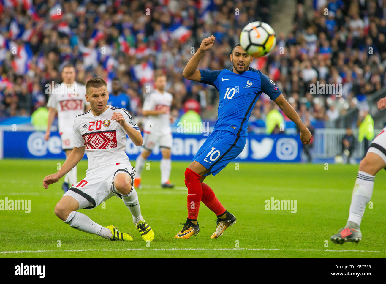 10 octobre 2017 - Saint-Denis, France - Dimitri Payet en action lors de la Coupe du monde Groupe Un match de qualification entre la France et la Biélorussie au stade de France. Crédit : SOPA/ZUMA Wire/Alamy Live News Banque D'Images
