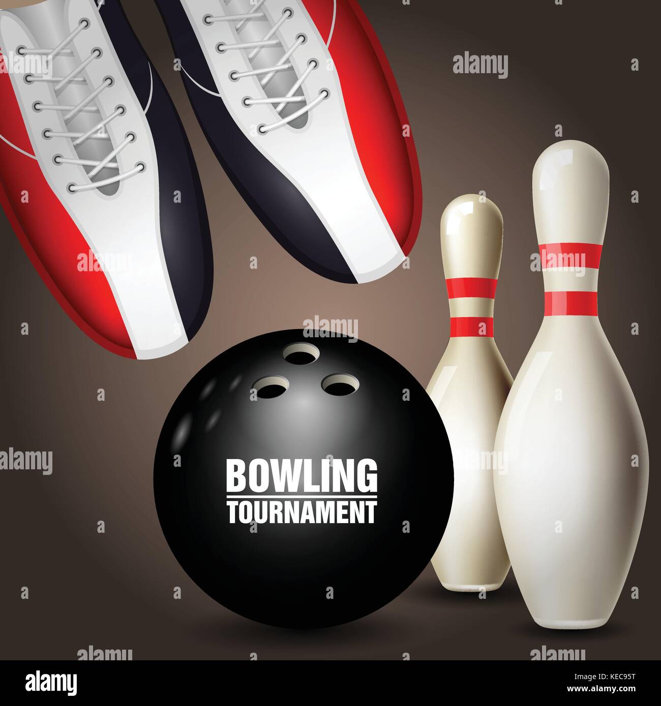 Chaussures de bowling, quilles et balle - tournoi de quilles poster Illustration de Vecteur
