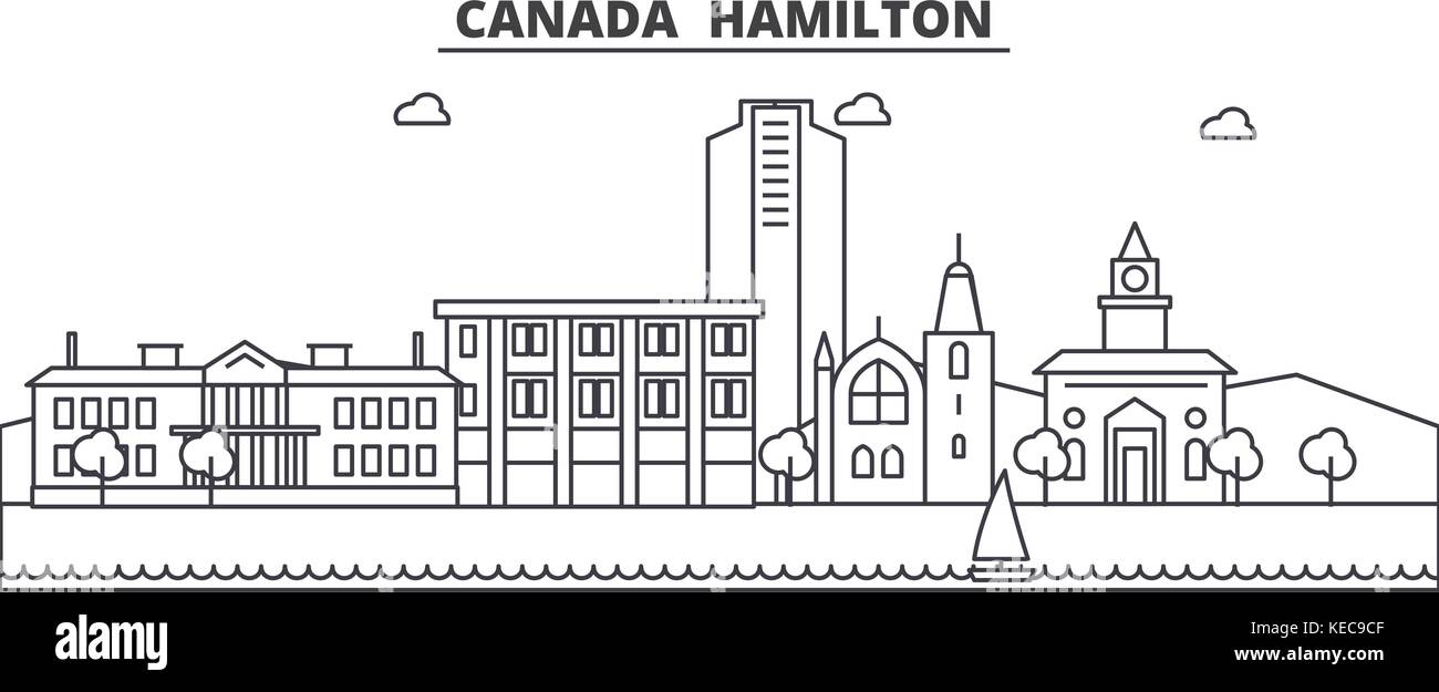 Canada Hamilton skyline ligne. illustration vecteur linéaire Vue urbaine avec des sites célèbres de la ville, sites touristiques, icônes de design. traits modifiable Illustration de Vecteur