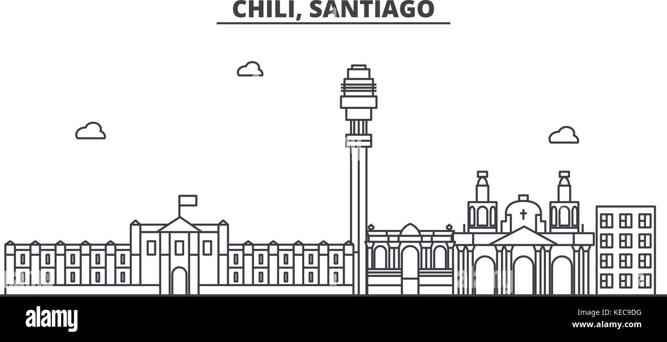 Chili, Santiago ligne architecture illustration vecteur linéaire. skyline Vue urbaine avec des sites célèbres de la ville, sites touristiques, icones du paysage avec coups modifiable. Illustration de Vecteur Chili, Santiago ligne architecture illustration vecteur linéaire. skyline Vue urbaine avec des sites célèbres de la ville, sites touristiques, icones du paysage avec coups modifiable. Illustration de Vecteur