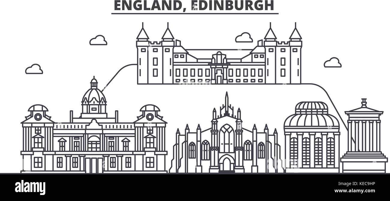 L'Angleterre, l'architecture edinburgh skyline ligne. illustration vecteur linéaire Vue urbaine avec des sites célèbres de la ville, sites touristiques, icones du paysage avec coups modifiable. Illustration de Vecteur