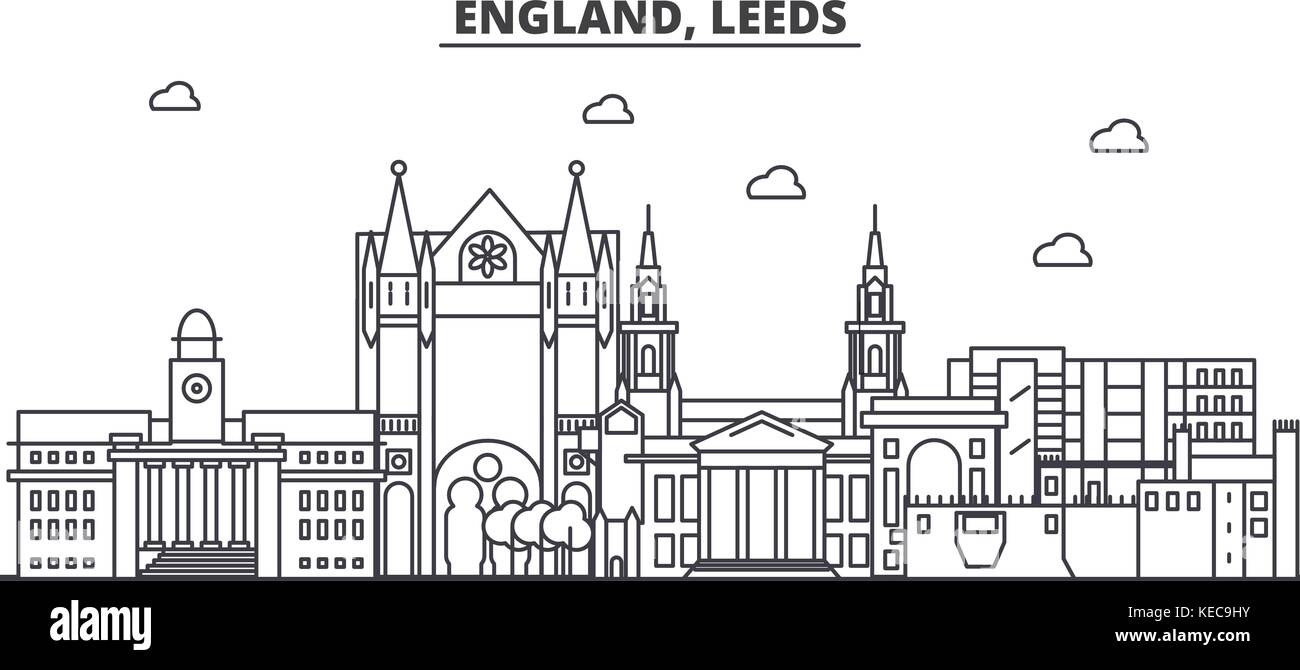 L'Angleterre, Leeds ligne architecture skyline. illustration vecteur linéaire Vue urbaine avec des sites célèbres de la ville, sites touristiques, icones du paysage avec coups modifiable. Illustration de Vecteur