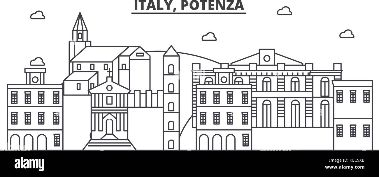 L'Italie, potenza ligne architecture illustration vecteur linéaire. skyline Vue urbaine avec des sites célèbres de la ville, sites touristiques, icones du paysage avec coups modifiable. Illustration de Vecteur