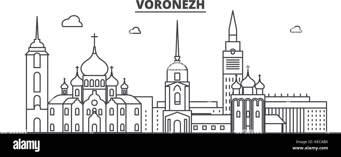 La Russie, voronezh ligne architecture illustration vecteur linéaire. skyline Vue urbaine avec des sites célèbres de la ville, sites touristiques, icones du paysage avec coups modifiable. Illustration de Vecteur