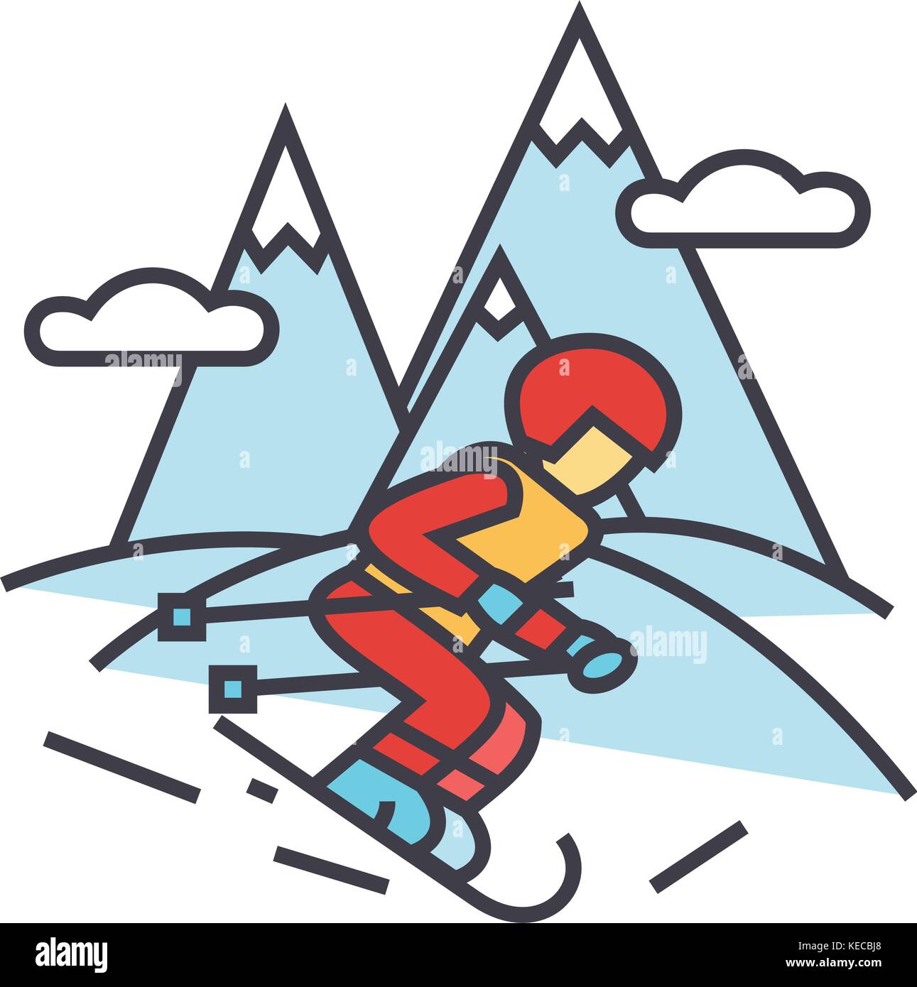 Voyage d'hiver, le ski le ski en haute montagne concept. Illustration de Vecteur