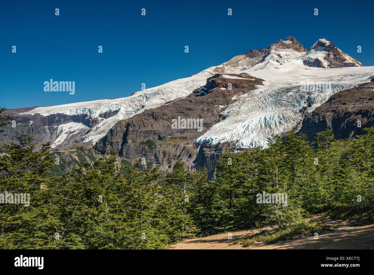 Massif du Mont Tronador, Manso, Glacier Glacier Overa Castano, de trail à Refuge Otto Meiling, Andes, le Parc National Nahuel Huapi, Patagoni Banque D'Images