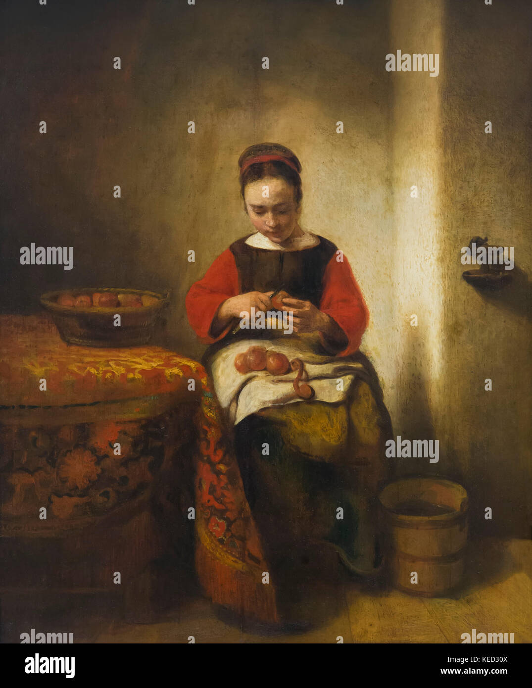 Jeunes femmes Peeling Apples, Nicolaes Maes, vers 1655, Metropolitan Museum of Art, Manhattan, New York City, États-Unis, Amérique du Nord Banque D'Images