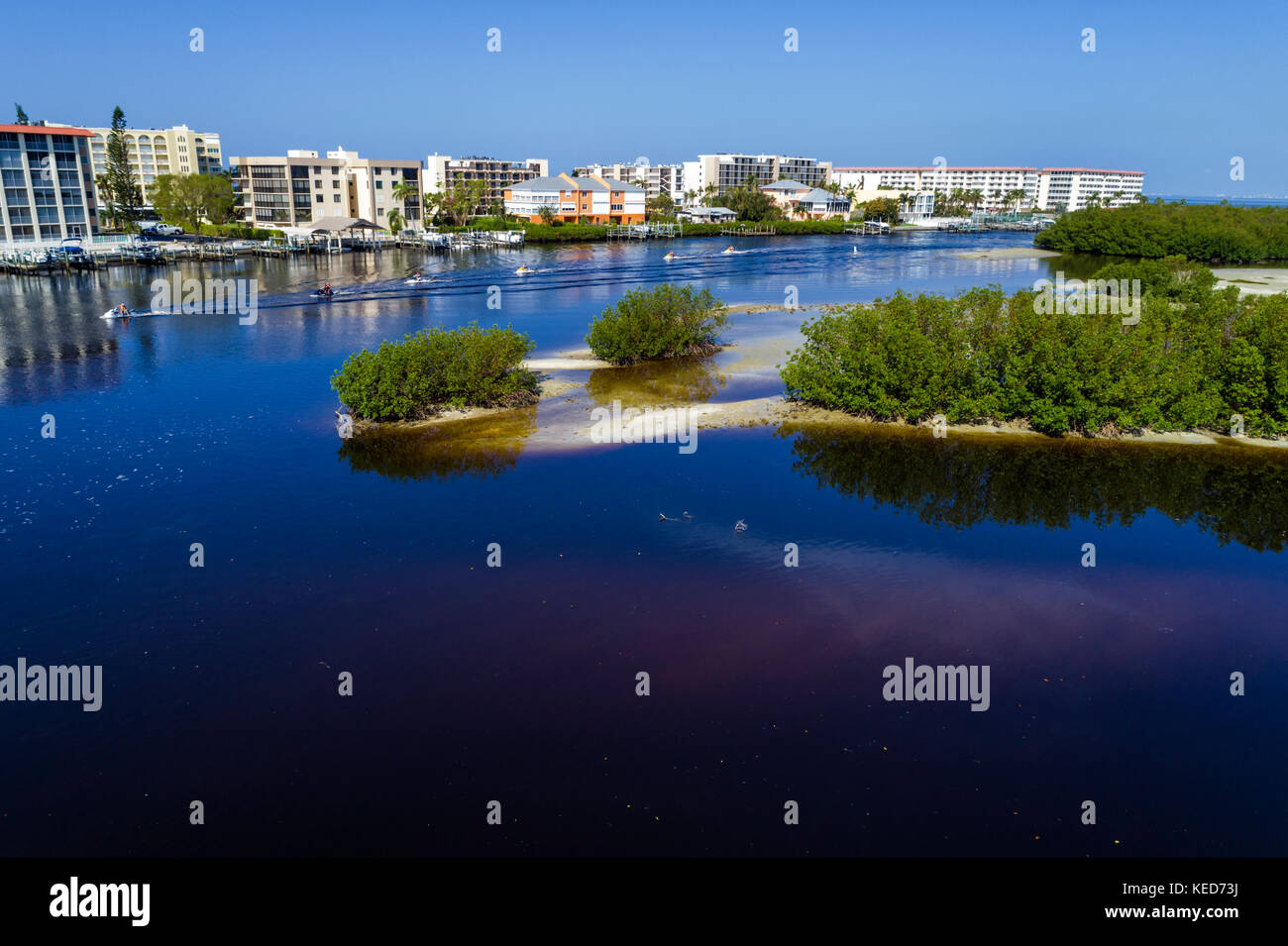Bonita Springs Florida, Big Hickory Pass, réserve aquatique d'Estero Bay, vue aérienne sur les oiseaux au-dessus, immeubles résidentiels, résidence Banque D'Images