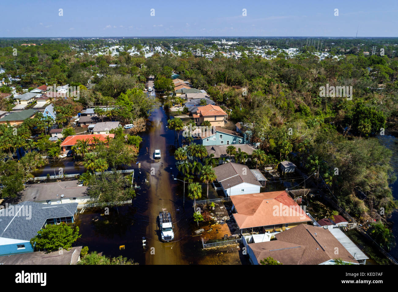 Bonita Springs Florida,Chapman Avenue Quinn Street,inondation,ouragan Irma,vue aérienne, maisons résidences,FL17092823d Banque D'Images