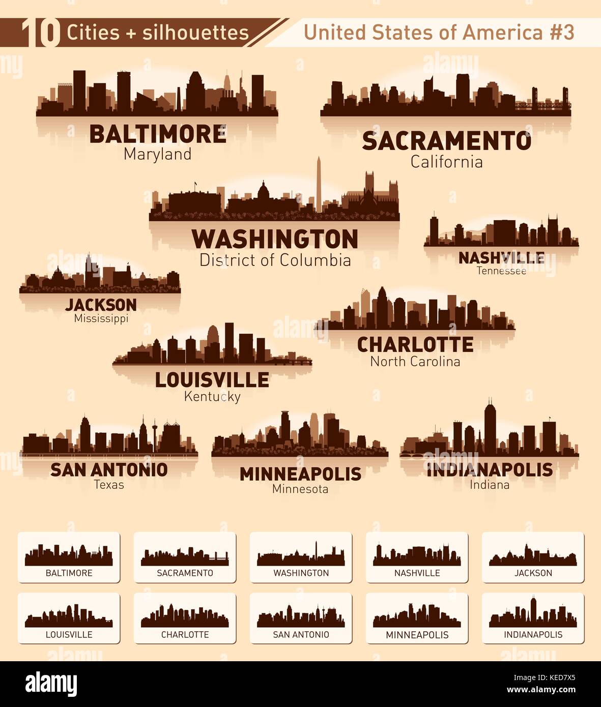 Skyline city set. 10 villes des USA # 3 Illustration de Vecteur