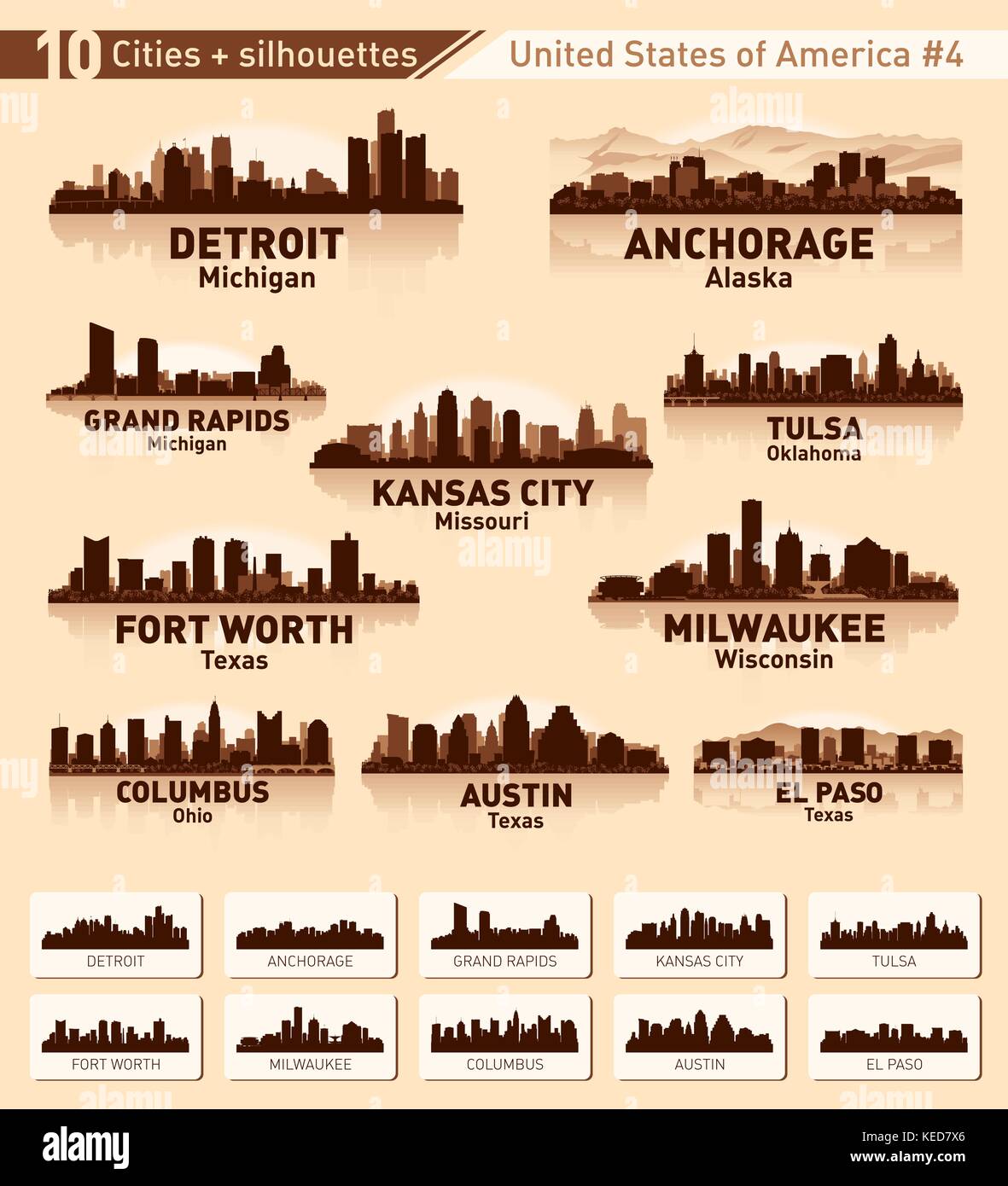 Skyline city set. 10 villes des USA # 4 Illustration de Vecteur