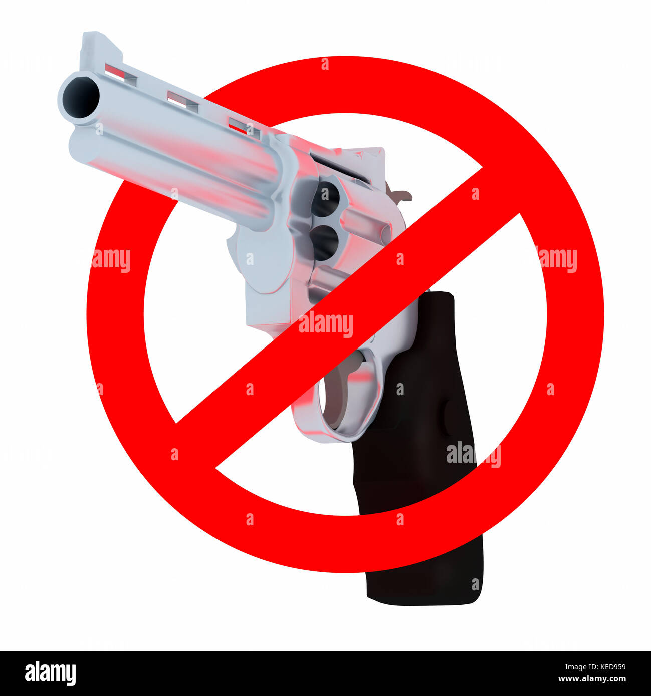 Panneau d'interdiction rouge. Pistolet croisé, isolé sur l'illustration 3d blanche Banque D'Images