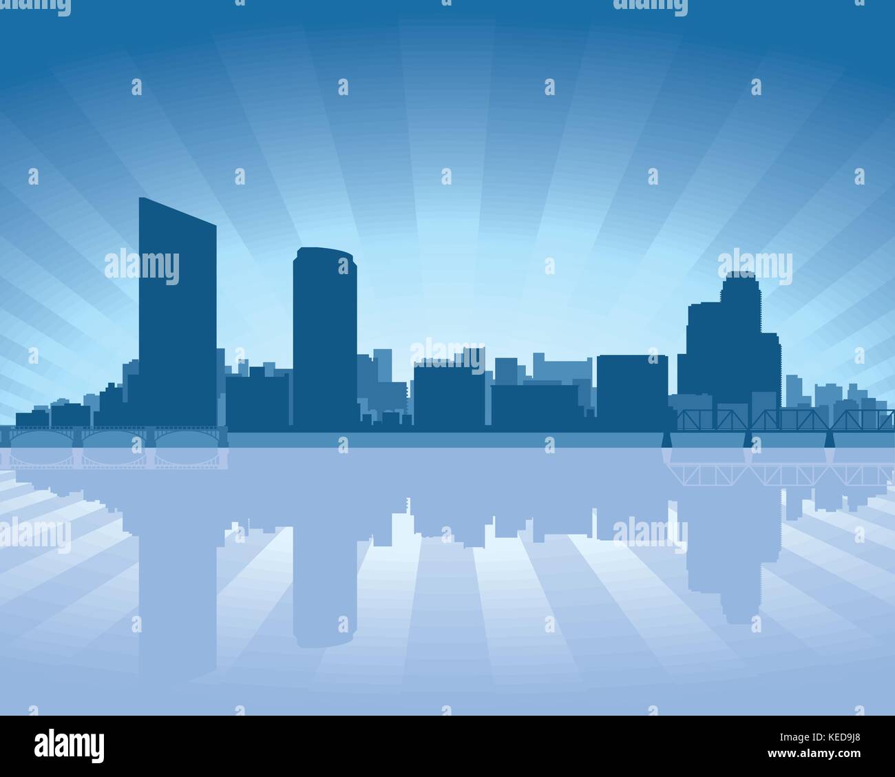 Grand Rapids, Michigan skyline avec reflet dans l'eau Illustration de Vecteur